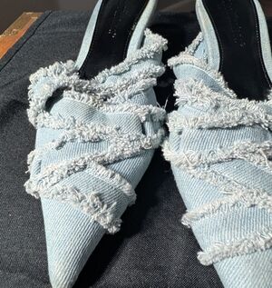 Nine Nineteen Stylish Denim Mules with Fringe Detail